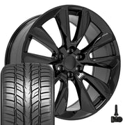 Set(4) 24x10 CV32 Gloss Black - 6x139.7 +28ET with 295/35r24 Sailun Atrezzo SVR LX+ Tires &amp; TPMS