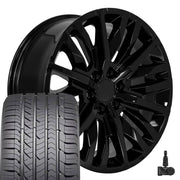 Set(4) 22x9 CV33 Gloss Black - 6x139.7 +28ET with 285/45r22 Goodyear Eagle Sport Tires &amp; TPMS