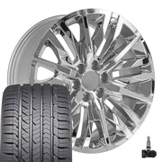 OE Wheels CV33 22x9 6x139.7 Chrome Wheels 285-45-22 Goodyear Eagle Sport Tires TPMS SET
