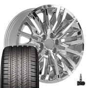 Set(4) 22x9 CV33 Chrome - 6x139.7 +28ET with 285/45r22 Goodyear Eagle Touring Tires &amp; TPMS