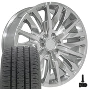 Set(4) 22x9 CV33 Polished - 6x139.7 +28ET with 285/45r22 Bridgestone Dueler Alenza HL Tires &amp; TPMS