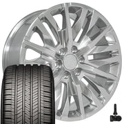 Set(4) 22x9 CV33 Polished - 6x139.7 +28ET with 285/45r22 Goodyear Eagle Touring Tires &amp; TPMS
