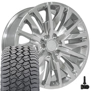 Set(4) 22x9 CV33 Polished - 6x139.7 +28ET with 285/45r22 Sailun TerraMax AT2 Tires &amp; TPMS