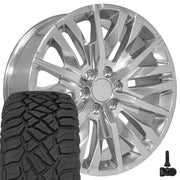 Set(4) 22x9 CV33 Polished - 6x139.7 +28ET with 285/45r22 Sailun TerraMax RT Tires &amp; TPMS