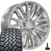 Set(4) 22x9 CV33 Polished - 6x139.7 +28ET with 285/45r22 TBB TS-37 AT Tires &amp; TPMS