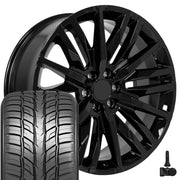 Set(4) 24x10 CV33 Gloss Black - 6x139.7 +28ET with 295/35r24 Sailun Atrezzo SVR LX+ Tires &amp; TPMS