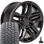 18" Replica Wheels fit Chevrolet Silverado 1500 - CV34B Gloss Black 18x8.5, Sailun Tires &amp; TPMS Set