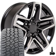 18" Replica Wheels fit Chevrolet Silverado 1500 - CV34B Gloss Black Machined 18x8.5, Sailun Tires &amp; TPMS Set