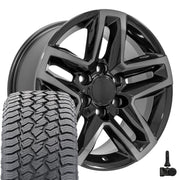 18" Replica Wheels fit Chevrolet Silverado 1500 - CV34B Gloss Black Machined with Tinted Clear 18x8.5, Sailun Tires &amp; TPMS Set