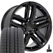 Set(4) 20x9 CV34 Gloss Black - 6x139.7 +28ET with 275/55r20 Bridgestone Dueler Alenza HL Plus Tires &amp; TPMS