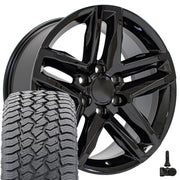 20" Replica Wheels fit Chevrolet Silverado 1500 - CV34B Gloss Black 20x9, Sailun Tires &amp; TPMS Set