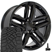 Set(4) 20x9 CV34B Gloss Black - 6x139.7 +26ET with 275/55r20 Sailun TerraMax RT Tires &amp; TPMS