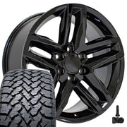 Set(4) 20x9 CV34 Gloss Black - 6x139.7 +26ET with 275/55r20 TBB TS-37 AT Tires &amp; TPMS