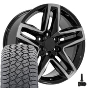 20" Replica Wheels fit Chevrolet Silverado 1500 - CV34B Gloss Black Machined 20x9, Sailun Tires &amp; TPMS Set