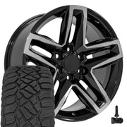 Set(4) 20x9 CV34B Gloss Black Machined - 6x139.7 +26ET with 275/55r20 Sailun TerraMax RT Tires &amp; TPMS