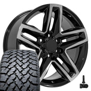 Set(4) 20x9 CV34 Gloss Black Machined - 6x139.7 +26ET with 275/55r20 TBB TS-37 AT Tires &amp; TPMS
