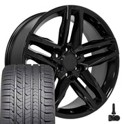 OE Wheels CV34 22x9 6x139.7 Gloss Black Wheels 285-45-22 Goodyear Eagle Sport Tires TPMS SET