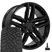 OE Wheels CV34 22x9 6x139.7 Gloss Black Wheels 285-45-22 Sailun TerraMax RT Tires TPMS SET