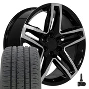 OE Wheels CV34 22x9 6x139.7 Gloss Black Machined Wheels 285-45-22 Bridgestone Dueler Alenza HL Tires TPMS SET