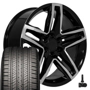 Set(4) 22x9 CV34 Gloss Black Machined - 6x139.7 +26ET with 285/45r22 Goodyear Eagle Touring Tires &amp; TPMS
