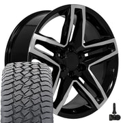 22" Replica Wheels fit Chevrolet Silverado 1500 - CV34B Gloss Black Machined 22x9, Sailun Tires &amp; TPMS Set