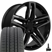 22" Replica Wheels fit Chevrolet Silverado 1500 - CV34B Gloss Black Machined with Tinted Clear 22x9, Bridgestone Tires &amp; TPMS Set