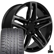 22" Replica Wheels fit Chevrolet Silverado 1500 - CV34B Gloss Black Machined with Tinted Clear 22x9, Goodyear Tires &amp; TPMS Set