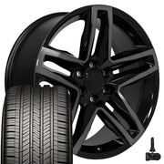22" Replica Wheels fit Chevrolet Silverado 1500 - CV34B Gloss Black Machined with Tinted Clear 22x9, Goodyear Tires &amp; TPMS Set