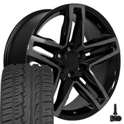 22" Replica Wheels fit Chevrolet Silverado 1500 - CV34B Gloss Black Machined with Tinted Clear 22x9, Ironman Tires &amp; TPMS Set