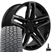 22" Replica Wheels fit Chevrolet Silverado 1500 - CV34B Gloss Black Machined with Tinted Clear 22x9, Sailun Tires &amp; TPMS Set