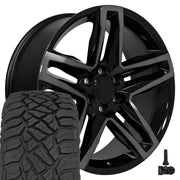 Set(4) 22x9 CV34 Gloss Black Machined with Tinted Clear - 6x139.7 +26ET with 285/45r22 Sailun TerraMax RT Tires &amp; TPMS