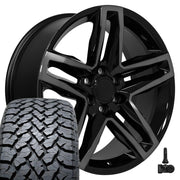 Set(4) 22x9 CV34 Gloss Black Machined with Tinted Clear - 6x139.7 +26ET with 285/45r22 TBB TS-37 AT Tires &amp; TPMS