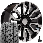 OE Wheels CV35 18x8.5 6x139.7 Gloss Black Machined Wheels 275-65-18 Ironman All Country A/T2 Tires TPMS SET