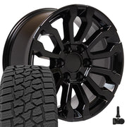 Set(4) 18x8.5 CV35 Gloss Black - 6x139.7 +26ET with 275/65r18 Ironman All Country AT-X Tires &amp; TPMS