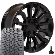 Set(4) 18x8.5 CV35 Gloss Black - 6x139.7 +26ET with 275/65r18 Sailun TerraMax AT2 Tires &amp; TPMS