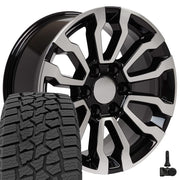 Set(4) 18x8.5 CV35 Gloss Black Machined - 6x139.7 +26ET with 275/65r18 Ironman All Country AT-X Tires &amp; TPMS