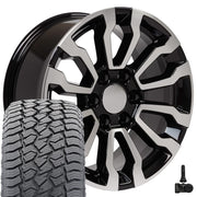 18" Replica Wheels fit GMC Sierra 1500 - CV35 Gloss Black Machined 18x8.5, Sailun Tires &amp; TPMS Set