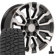 Set(4) 18x8.5 CV35 Gloss Gunmetal Machined - 6x139.7 +26ET with 275/65r18 Ironman All Country AT-X Tires &amp; TPMS