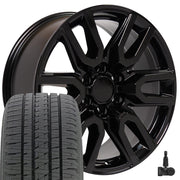 OE Wheels CV36 20x9 6x139.7 Gloss Black Wheels 275-55-20 Bridgestone Dueler Alenza HL Plus Tires TPMS SET