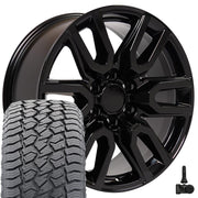 20" Replica Wheels fit GMC Sierra 1500 - CV36 Gloss Black 20x9, Sailun Tires &amp; TPMS Set