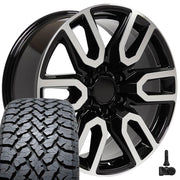 Set(4) 20x9 CV36 Gloss Black Machined - 6x139.7 +28ET with 275/55r20 TBB TS-37 AT Tires &amp; TPMS