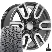 20" Replica Wheels fit GMC Sierra 1500 - CV36 Gloss Gunmetal Machined 20x9, Sailun Tires &amp; TPMS Set