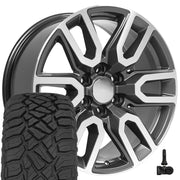 OE Wheels CV36 20x9 6x139.7 Gloss Gunmetal Machined Wheels 275-55-20 Sailun TerraMax RT Tires TPMS SET