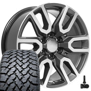 Set(4) 20x9 CV36 Gloss Gunmetal Machined - 6x139.7 +28ET with 275/55r20 TBB TS-37 AT Tires &amp; TPMS