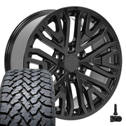 Set(4) 20x9 CV37 Gloss Black - 6x139.7 +28ET with 275/55r20 TBB TS-37 AT Tires &amp; TPMS