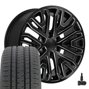 Set(4) 20x9 CV37 Satin Black with Milled Edge - 6x139.7 +28ET with 275/55r20 Bridgestone Dueler Alenza HL Plus Tires &amp; TPMS