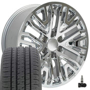 Set(4) 20x9 CV37 Chrome - 6x139.7 +28ET with 275/55r20 Bridgestone Dueler Alenza HL Plus Tires &amp; TPMS