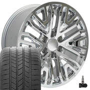 Set(4) 20x9 CV37 Chrome - 6x139.7 +28ET with 275/55r20 Goodyear Eagle LS2 Tires &amp; TPMS