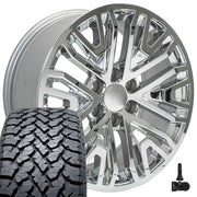Set(4) 20x9 CV37 Chrome - 6x139.7 +28ET with 275/55r20 TBB TS-37 AT Tires &amp; TPMS