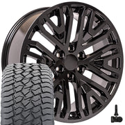 22" Replica Wheels fit GMC Sierra 1500 - CV37 Gloss Black 22x9, Sailun Tires &amp; TPMS Set
